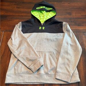 Under Armour Grey/Black Hoodie with Neon Green Lining, Youth XL